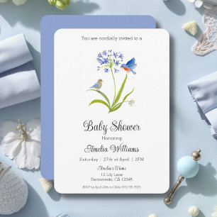 Baby Shower Lily with Bluebird Mother and Baby  Invitation