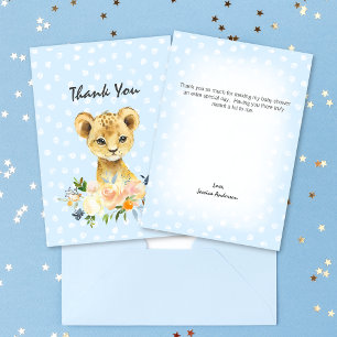 Baby Shower Lion Cub Floral Blue Thank You Card