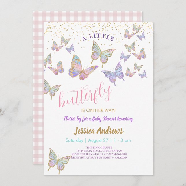  Baby Shower Little Butterflies Party Invitation (Front/Back)