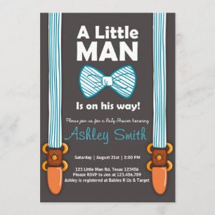 Baby Shower Little Man Invitation Bow Tie Blue