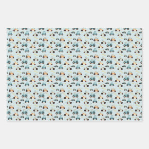 Baby shower little tractor pattern gift  wrapping paper sheet