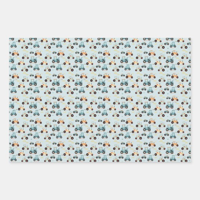 Baby shower little tractor pattern gift  wrapping paper sheet (Front)