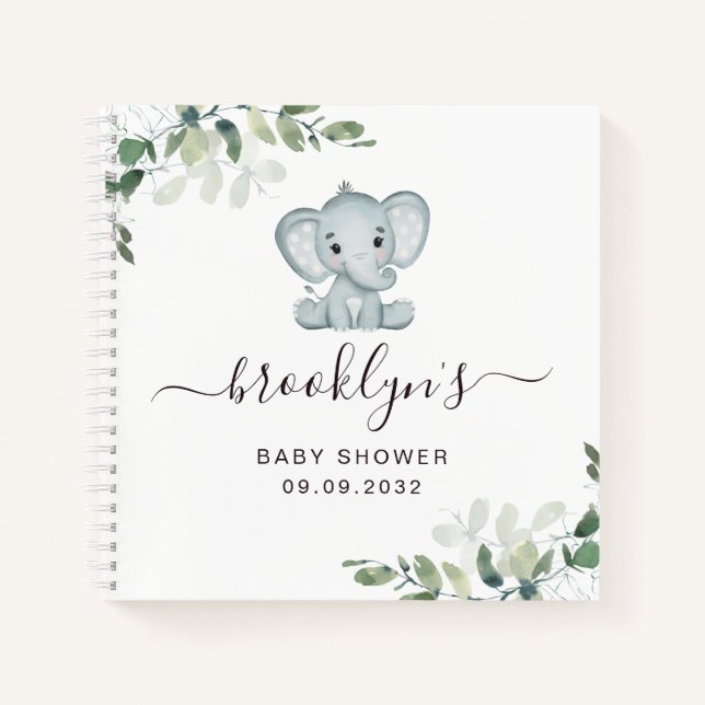 Baby shower Livre d'invité | Eucalyptus éléphant (Devant)