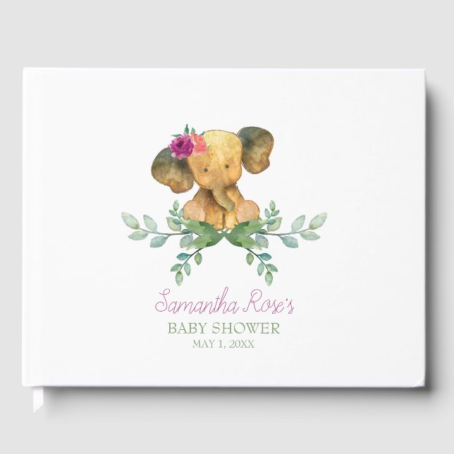 Baby shower livre d'invité, Girl Elephant (Recto)