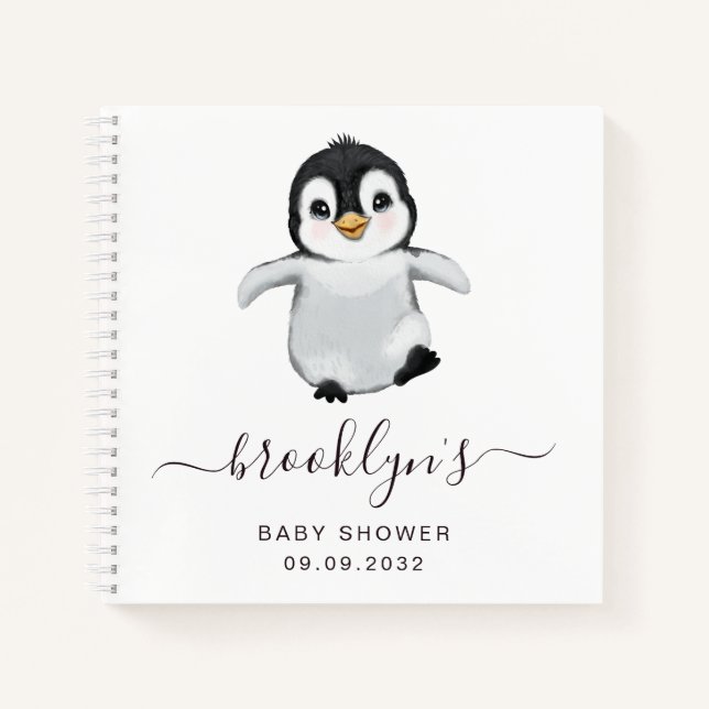 Baby shower Livre d'invité | Pingouin gris (Devant)