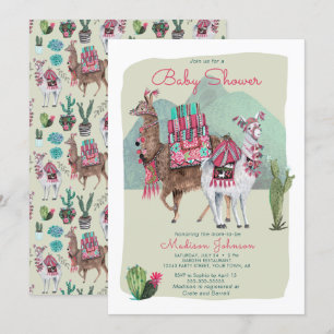 Baby Shower Llamas & Cactus Cartes d'invitatio