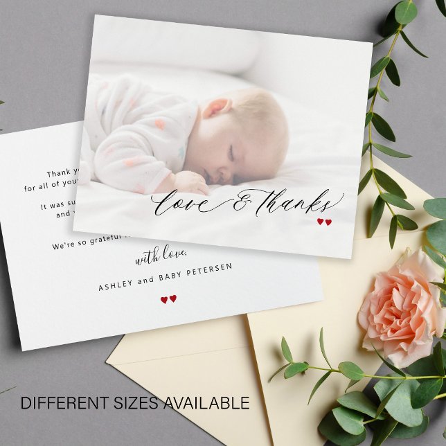 Baby shower love and thanks script photo thank you card (Creator Uploaded)