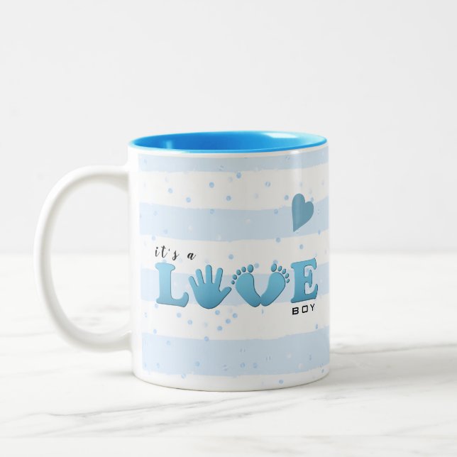 Baby Shower Love Baby Boy Two-Tone Coffee Mug (Left)
