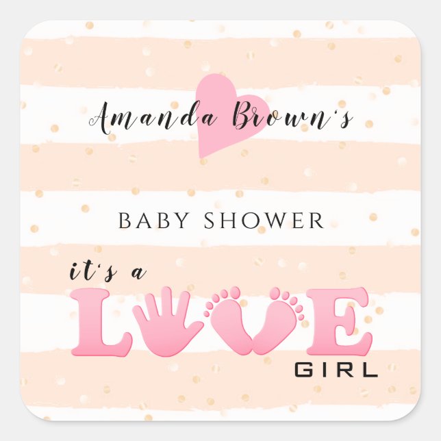 Baby Shower Love Baby Girl Square Sticker (Front)