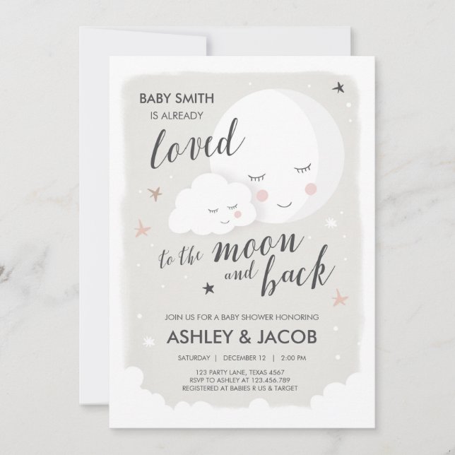 Baby Shower Loved to the Moon and Back Invitation (Front)