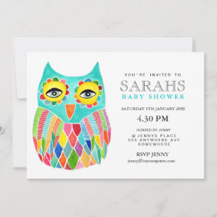 Baby shower lunaire Rainbow Owl Invitation