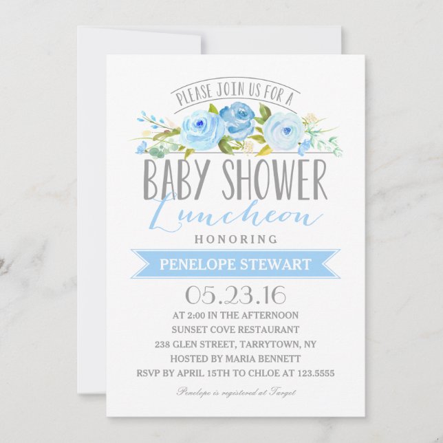 Baby Shower Luncheon Blue | Baby Shower Invitation (Front)