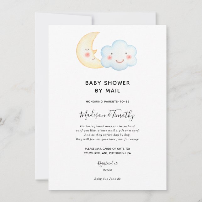 Baby shower Lune et Cloud par invitation par courr (Devant)