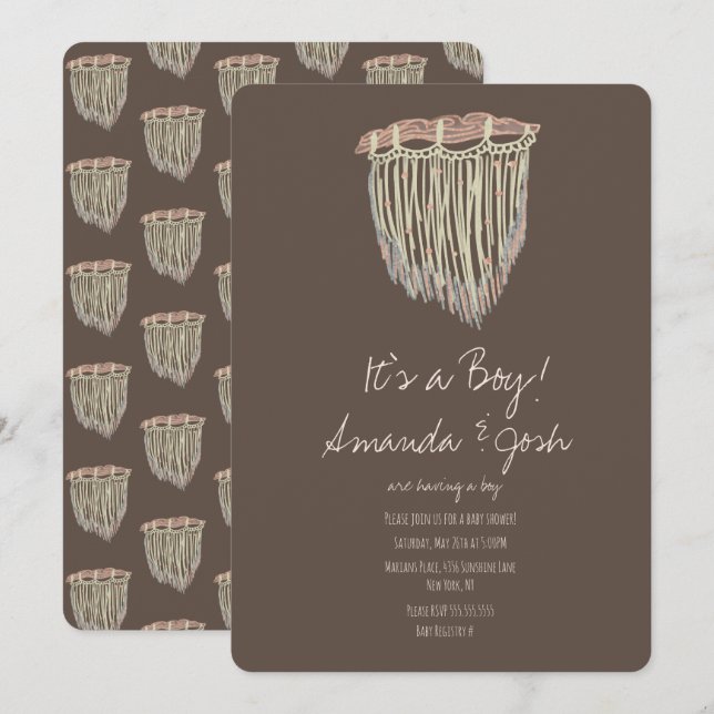 Baby Shower Macrame Hanging Rustic Boho Invitation (Front/Back)
