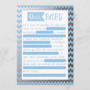 Baby Shower MadLibs Game, Blue and Silve Foil Look Invitation