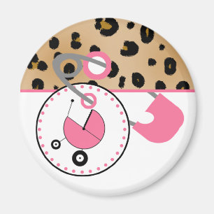 Baby Shower Magnet - Leopard & Pink Diaper Pin