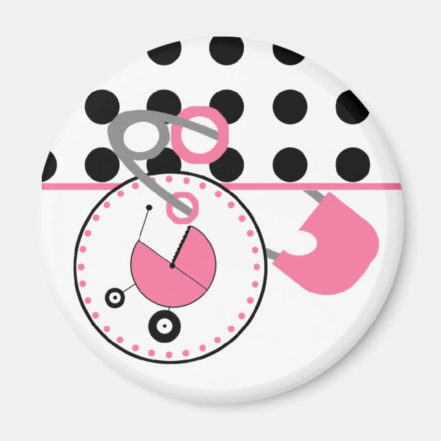 Baby Shower Magnet - Polka Dot & Pink Diaper Pin (Front)