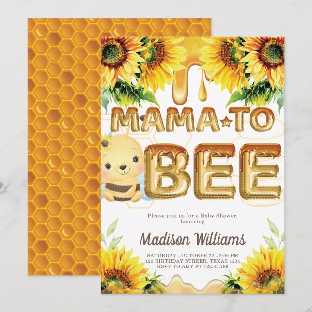 Baby shower Mama à Bee Super Cute Invitation (Devant / Derrière)