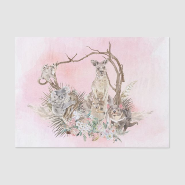 Baby Shower Mama Australian Animals pink Tissue Paper (Front)