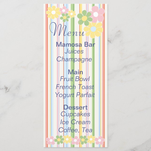 Baby Shower Menu "Flowers and Stripes" (Front)