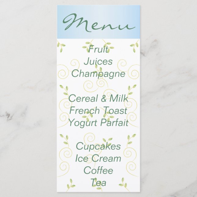 Baby Shower Menu "Gold Blue Birds" (Front)