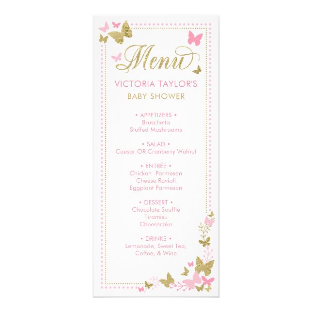 Baby Shower Menu with Butterflies (Front)
