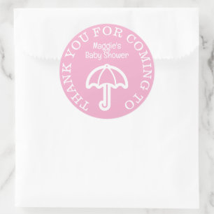 Baby shower merci autocollants avec parapluie rose