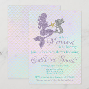 Baby shower Mermaid invitation Lavender Gold Turqu