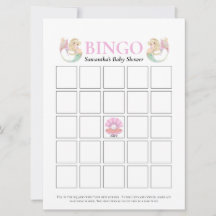 Baby Shower Mermaid Pink White Dots Bingo Game 