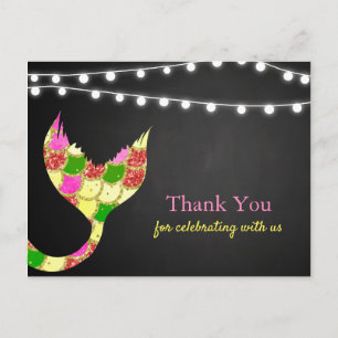 Baby Shower Mermaid Tail Glitter   Thank You Postcard