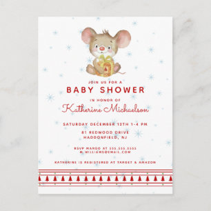 BABY SHOWER   Merry Christmas Mouse Invitation Postcard