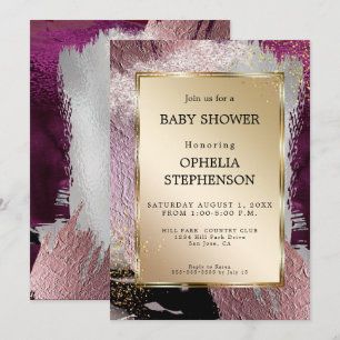 Baby Shower   Metallic Gold Cassis Plum Abstract Invitation
