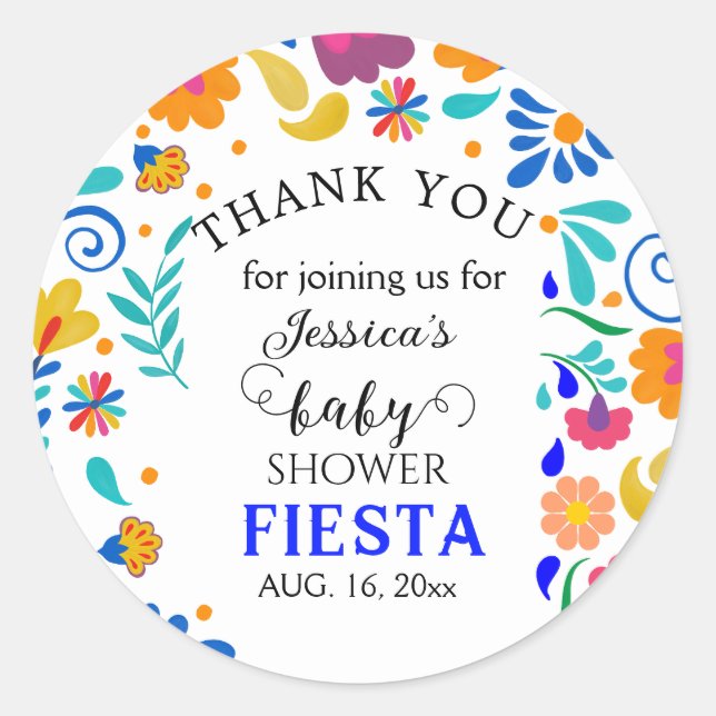 Baby Shower Mexican Fiesta Floral Round Sticker (Front)