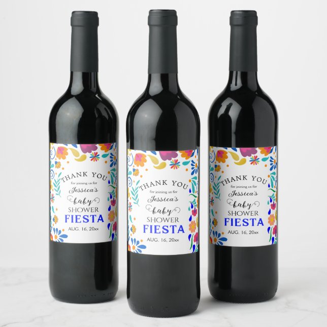 Baby Shower Mexican Fiesta Floral Wine Label (Bottles)