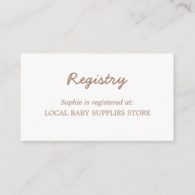 Baby Shower Minimal Gentle Brown Registry Enclosure Card (Front)
