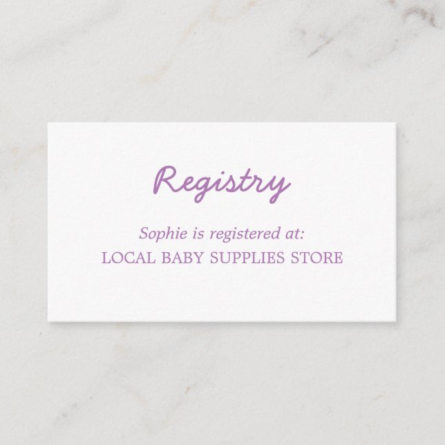 Baby Shower Minimal Soft Purple Registry Enclosure Card (Front)