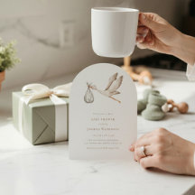 Baby shower minimal watercolor stork