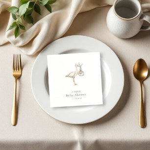 Baby shower  minimal watercolor stork napkin