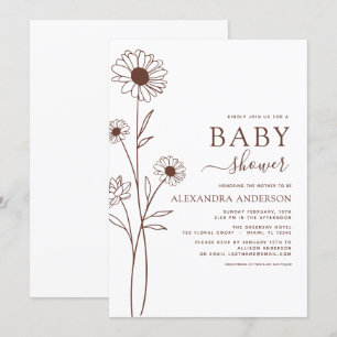 Baby Shower Minimalist Botanical Floral Sketch Inv Invitation