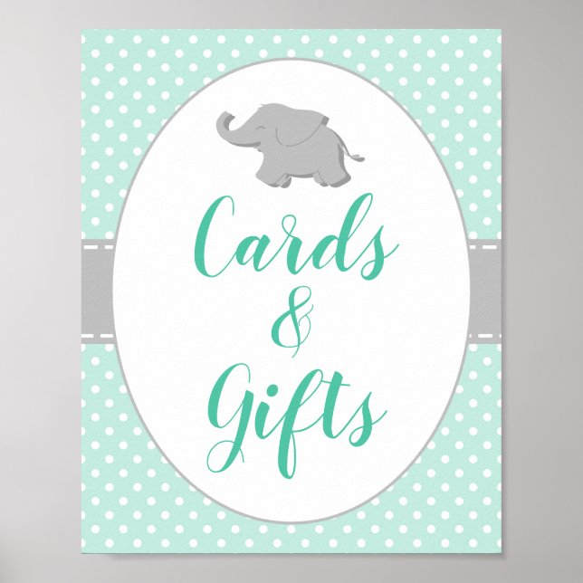 Baby Shower Mint Green Elephant Cards & Gifts Sign (Front)