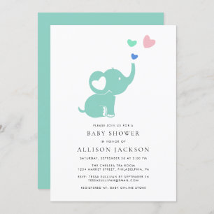 Baby Shower Mint Green Elephant Gender Neutral Invitation
