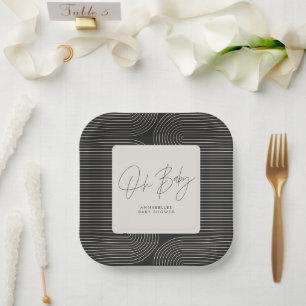 Baby shower modern black white elegant geometric p paper plate