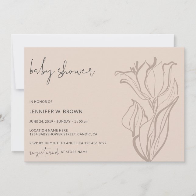 Baby Shower Modern Blush Pink Soft Pastel Floral Invitation (Front)