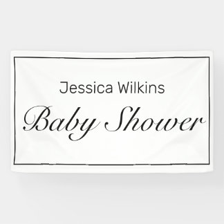 Baby Shower Modern Minimalist White Black Banner