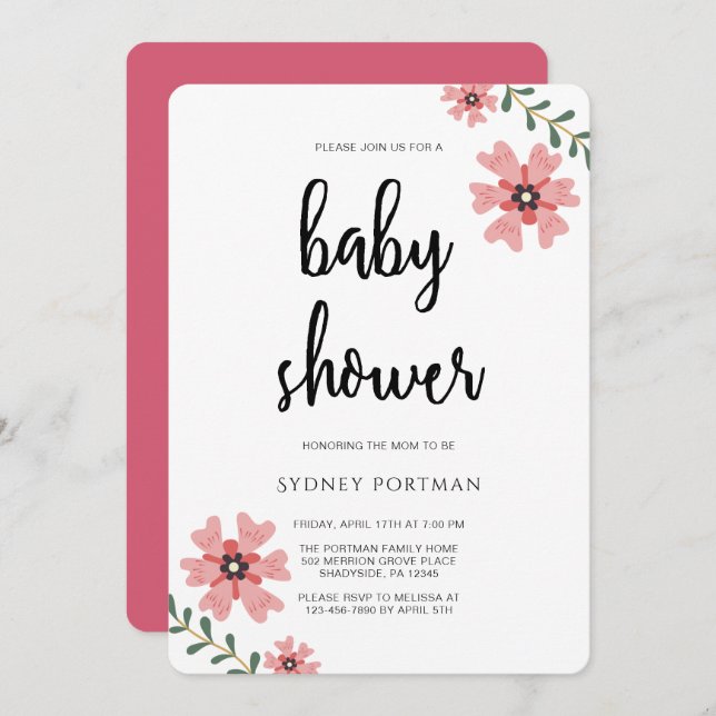 Baby Shower Modern Pretty Floral Invitation (Front/Back)