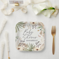 Baby shower modern rustic pampas grass foliage