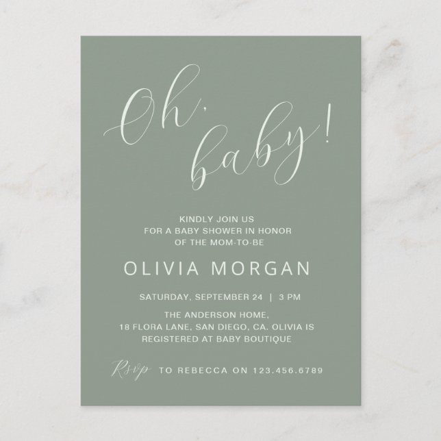 Baby Shower Modern Sage Green Elegant Invitation (Front)