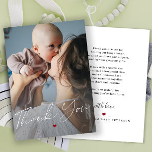 Baby shower modern script photo thank you card