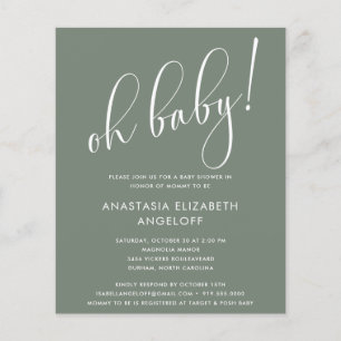 Baby Shower Modern Script Sage Green Invitation Flyer