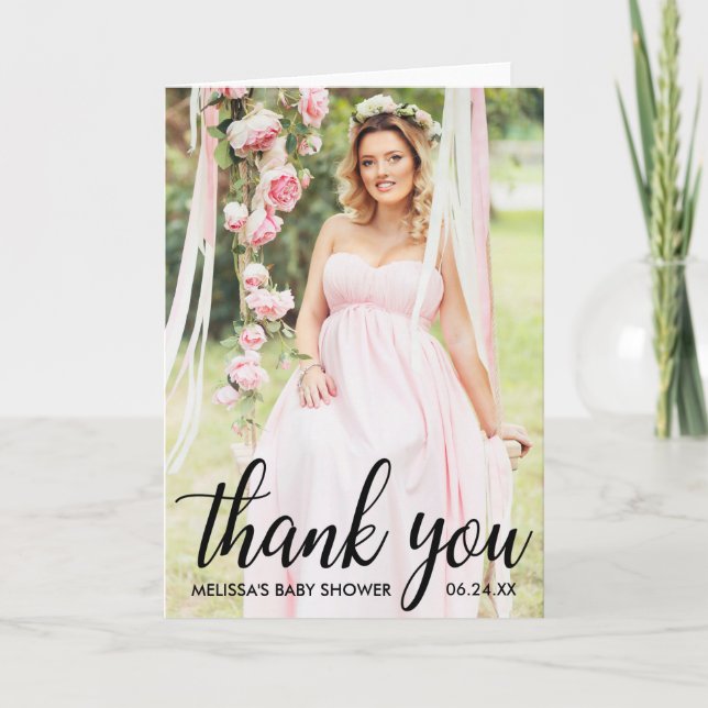 Baby Shower Modern Thank You Photo Fold Card (Front)